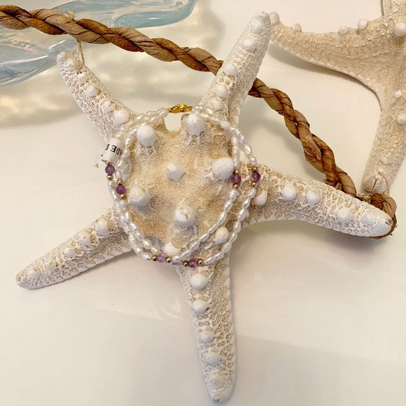 NWOT Biwa Pearl & Amethyst Double Strand Bracelet - Picture 2 of 6